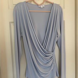 Calvin Klein Draped Long Sleeve Top in Soft Blue